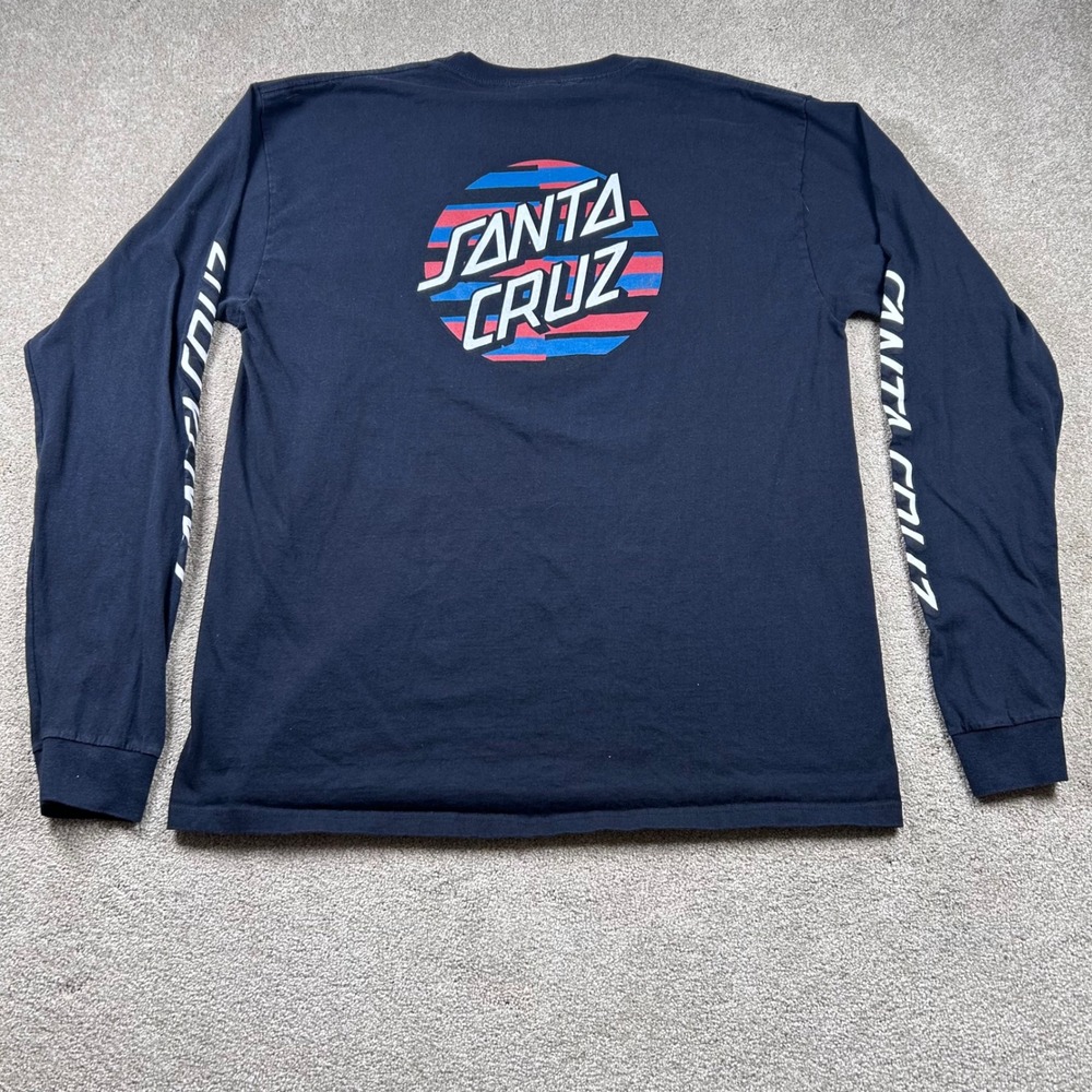 Santa Cruz Skateboards Mens Long Sleeve T-Shirt Black Stripe Dot Logo XL - Picture 5 of 6